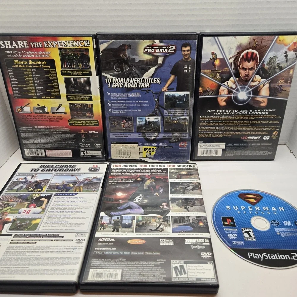 Six Sony PlayStation 2 PS2 Games Haven Pro BMX‎ 2 True Crime Ncaa Guitar Hero